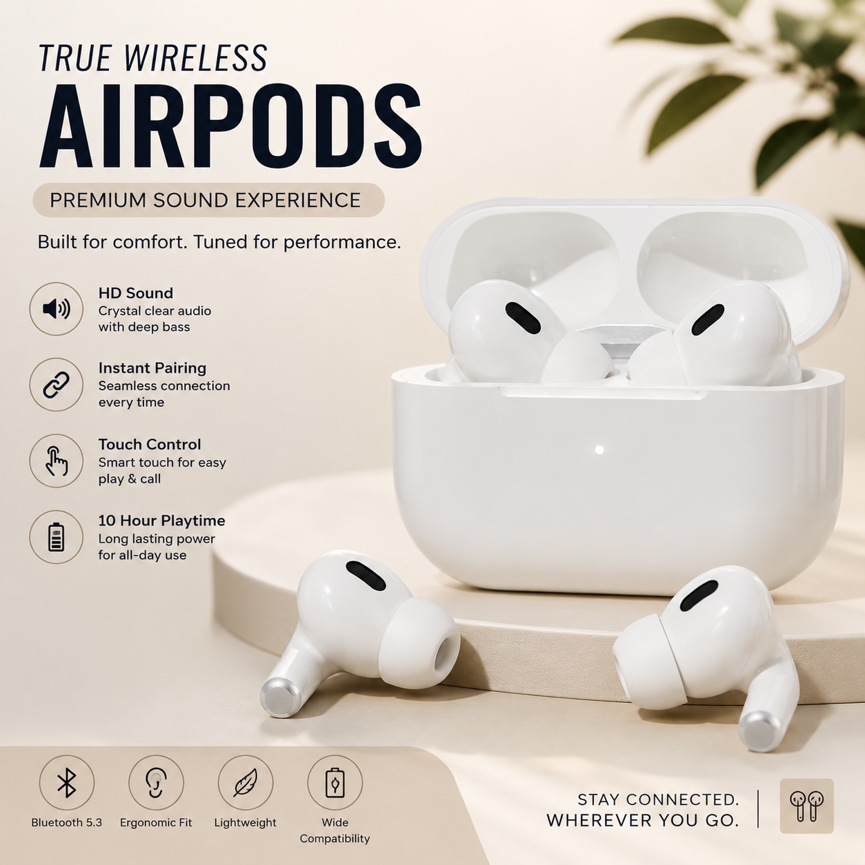 True Wireless Bluetooth Earbuds – HD Sound, Touch Control & 10-Hour Battery Life