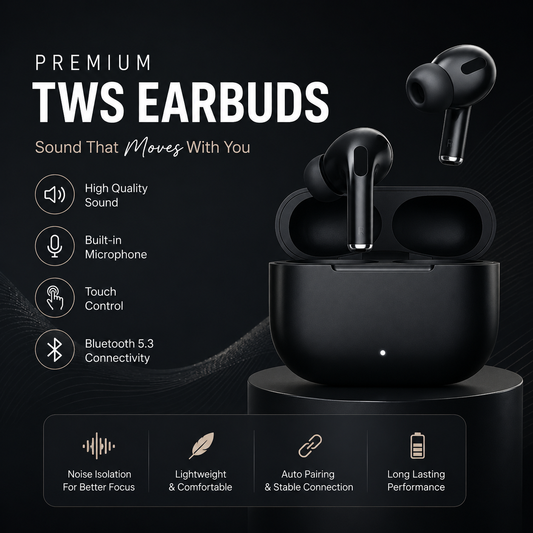 Premium TWS Earbuds – Bluetooth 5.3 Wireless Earphones with HD Sound, Touch Control & Noise Isolation