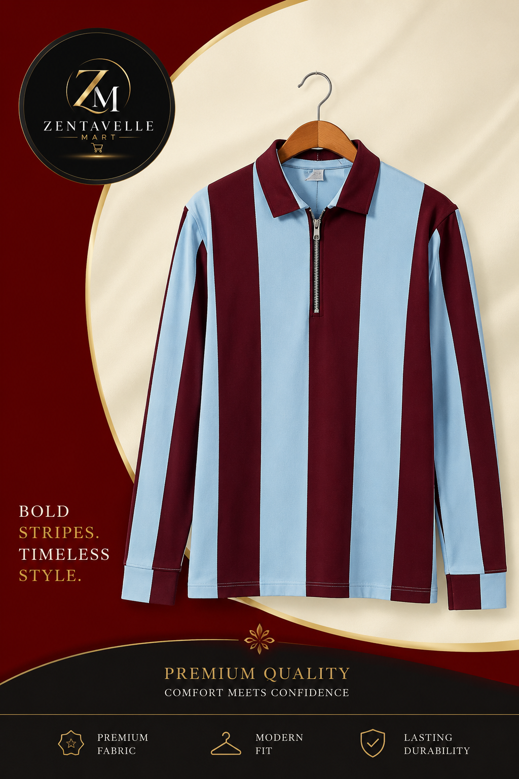 Zentavelle Premium Striped Half-Zip Long Sleeve Shirt